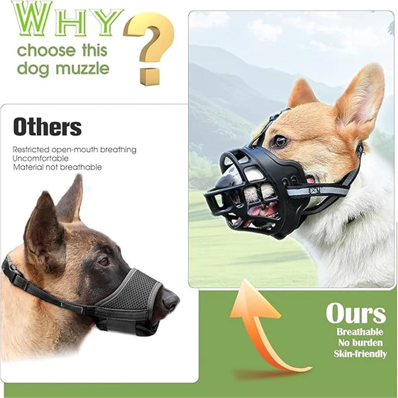 Humane Basket Dog Muzzle – Breathable Soft Silicone Cage Mouth Cover for Small, Medium & Large Dogs