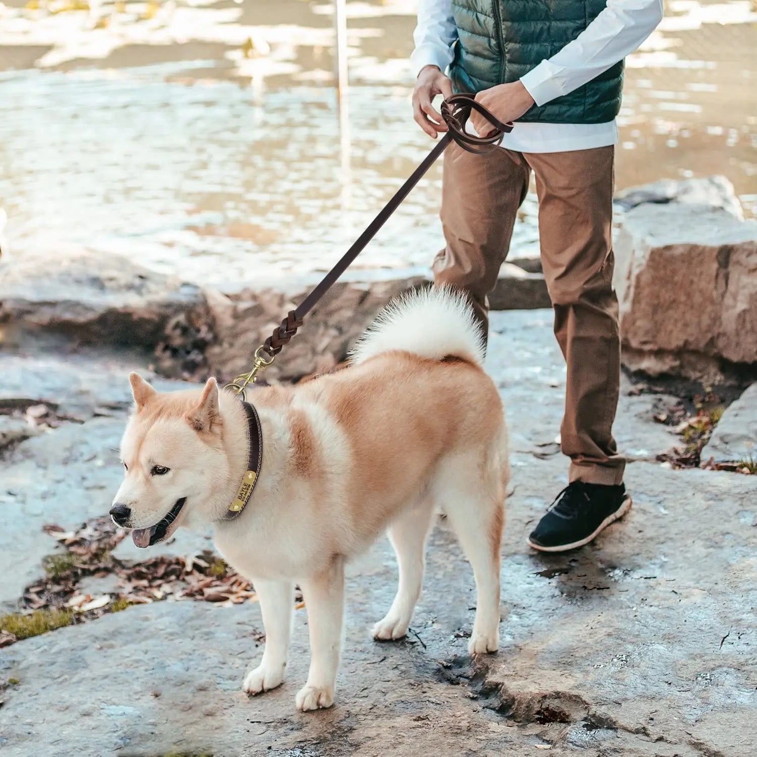 Genuine Leather Dog Leash with Copper Hook