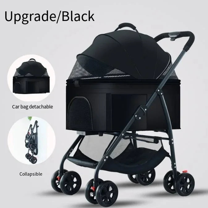 Pet Car Stroller 3-in-1 Combo | Lightweight Foldable Dog Walking Jogger | Detachable Car Safety Seat Basket and Travel Carrier for Medium Dogs & Cats