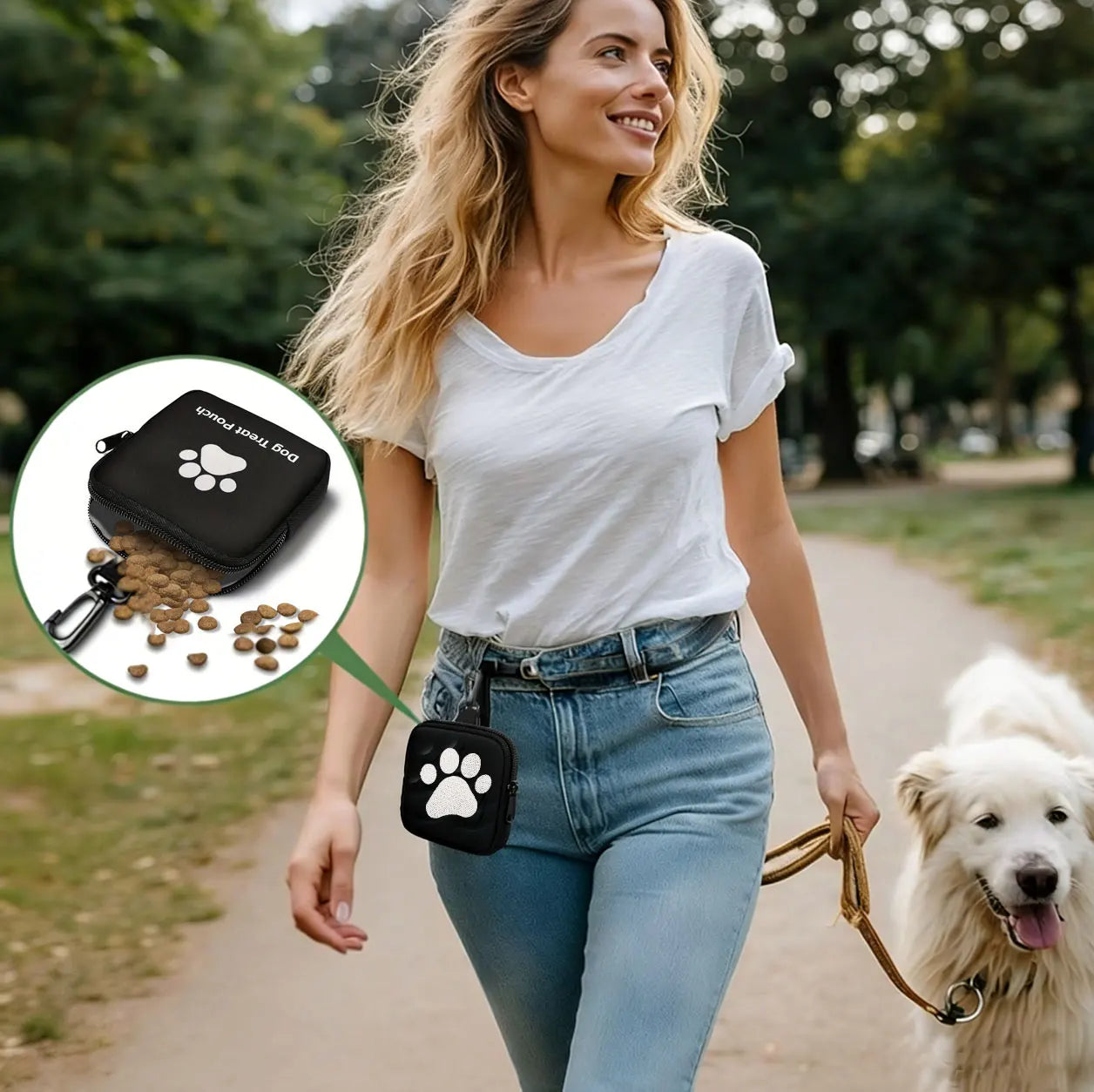 Portable Dog Snack Bag | Mini Silicone Pet Treat Pouch with Magnetic Closure | Hands-Free Waist Clip Training Feed Storage Pouch for Outdoor Puppy Walks
