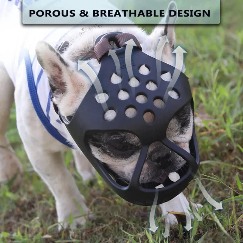 Short Snout Dog Muzzle | Soft Silicone Mask for Flat-Faced Breeds | Breathable Mesh Safety Cover for Biting, Chewing, and Licking Training for French Bulldogs, Pugs, and Boston Terriers