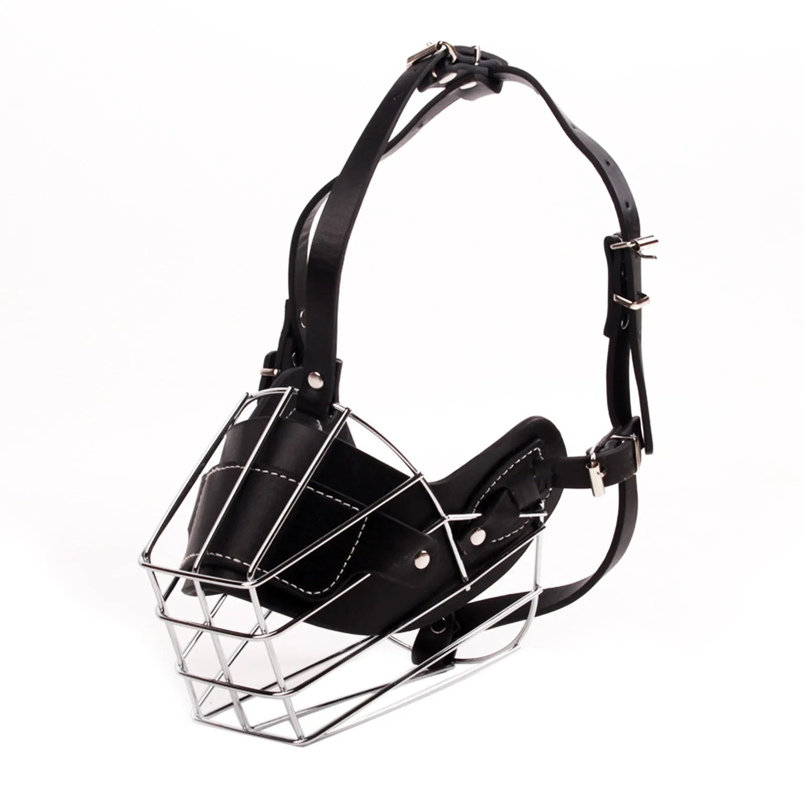 Heavy-Duty Basket Dog Muzzle | Anti-Biting Barking and Chewing Metal & Leather Snout Mask | Adjustable Breathable Safety Training Guard for Medium and Large Dogs