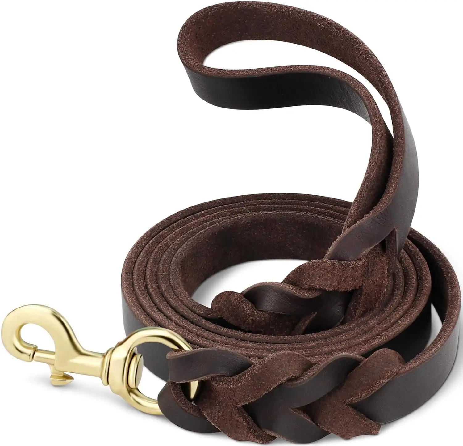 Braided Genuine Leather Dog Leash for Large Dogs