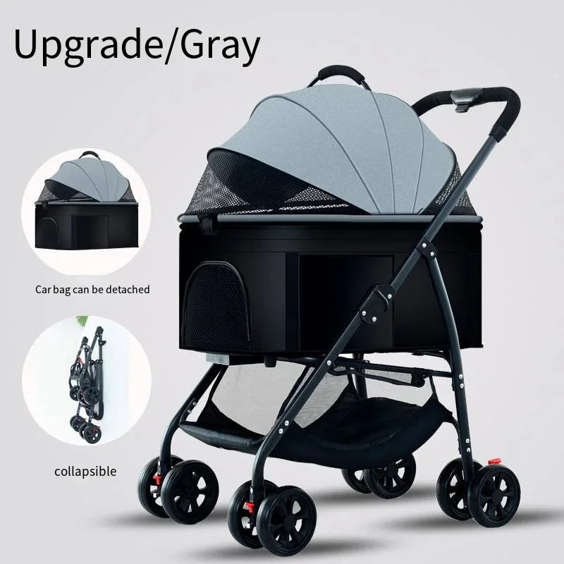 Pet Car Stroller 3-in-1 Combo | Lightweight Foldable Dog Walking Jogger | Detachable Car Safety Seat Basket and Travel Carrier for Medium Dogs & Cats