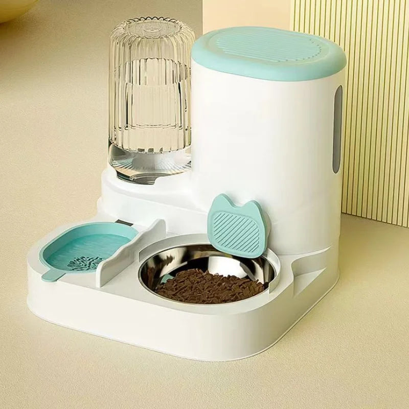 2-in-1 Automatic Pet Feeder and Water Dispenser | Gravity Food Storage Station with Water Fountain Bowl | Non-Electric Integrated Feeding Combo for Cats and Dogs