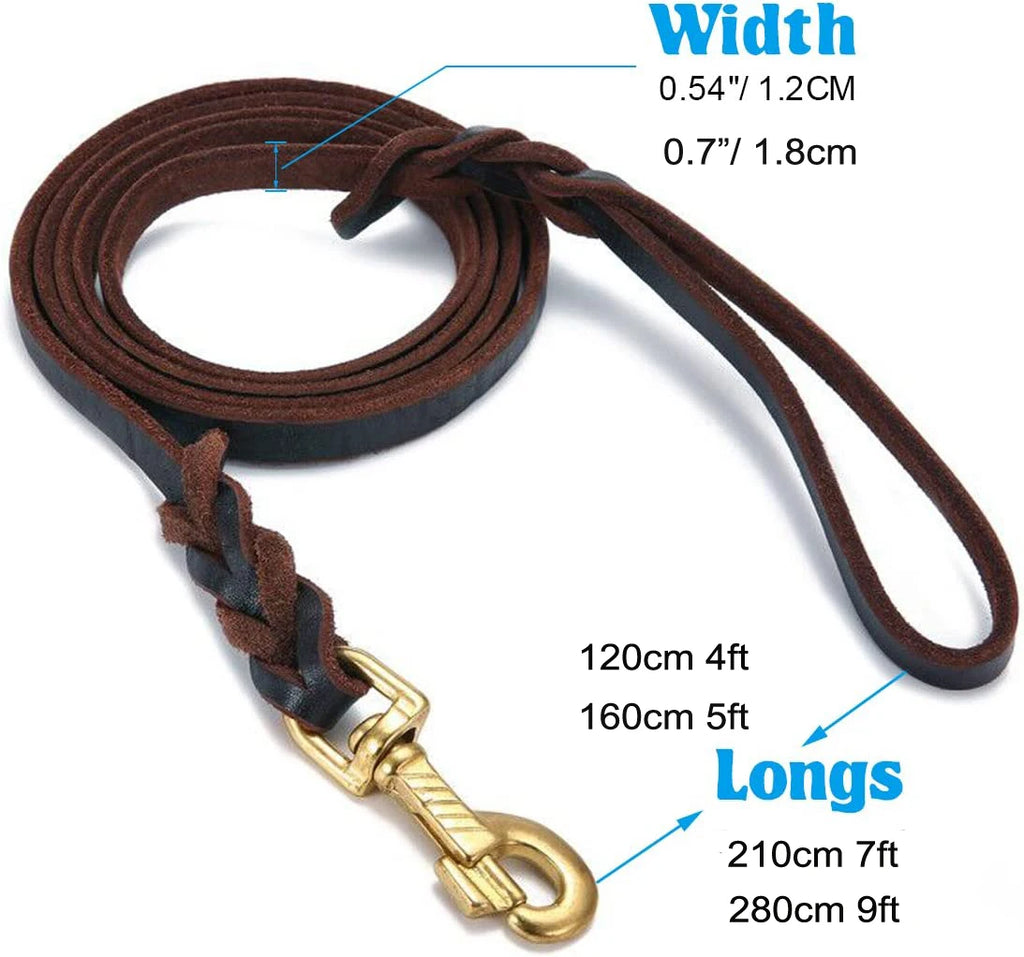 Genuine Leather Dog Leash with Copper Hook