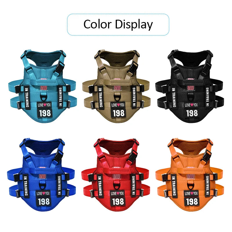 Tactical No-Pull Dog Harness Vest with 4 Removable Patches | Heavy-Duty Reflective Working Pet Harness | Adjustable Soft Padded Service Dog Vest for Medium to Large Dogs