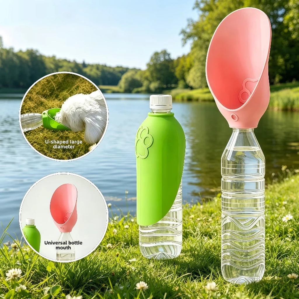 Foldable Portable Pet Water Dispenser | Outdoor Travel Drinker Compatible with Regular Water Bottles | Lightweight Leak-Proof Walking & Hiking Dog Water Bowl
