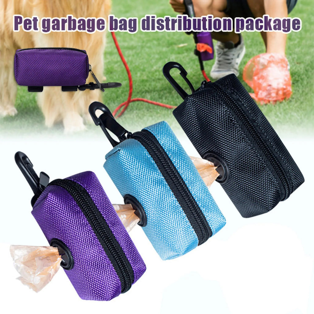 Dog Poop Bag Holder Dispenser | Durable Polyester Pet Waste Bag Pouch with Attachment Clip | Portable Zippered Outdoor Walking Trash Bag Storage Organizer