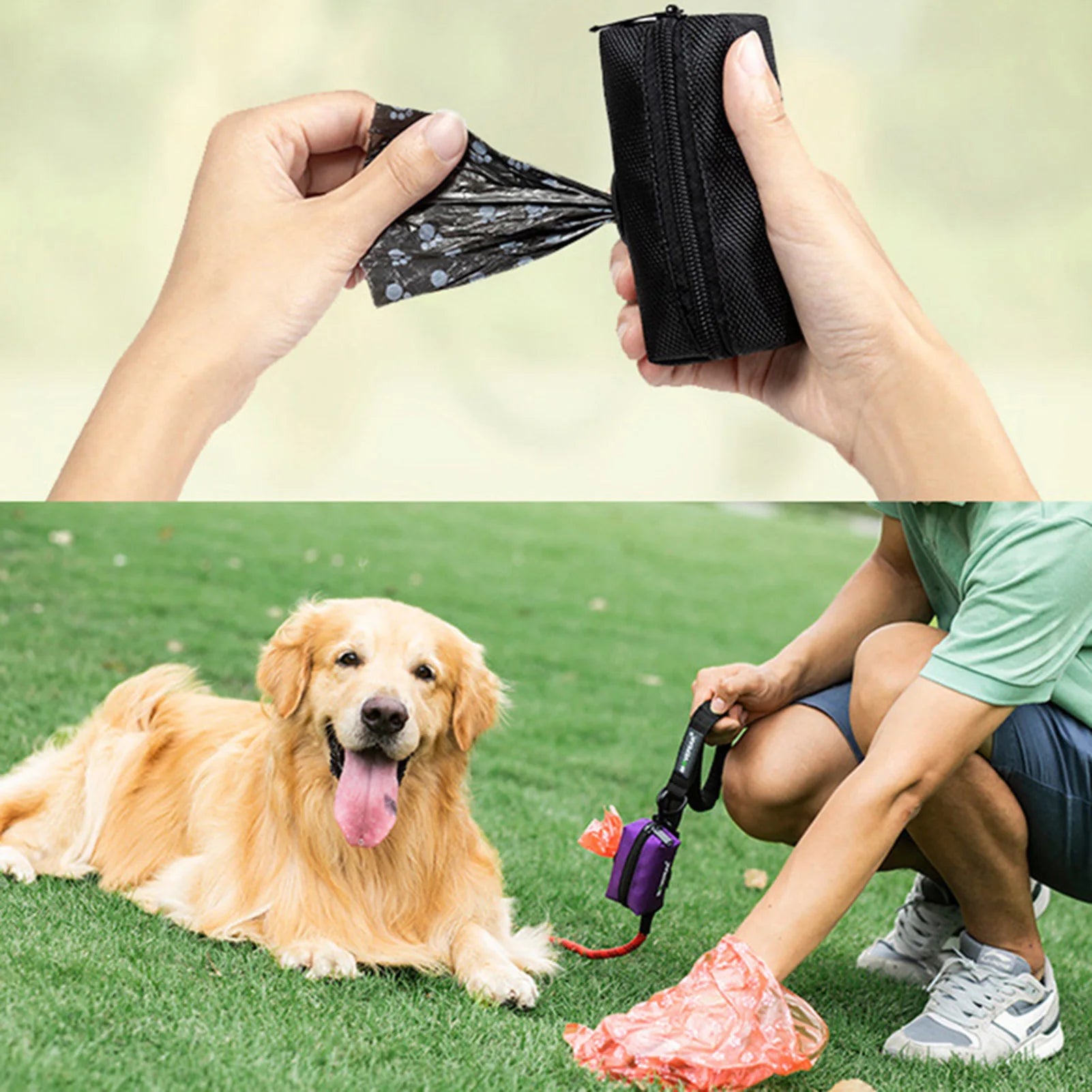 Dog Poop Bag Holder Dispenser | Durable Polyester Pet Waste Bag Pouch with Attachment Clip | Portable Zippered Outdoor Walking Trash Bag Storage Organizer