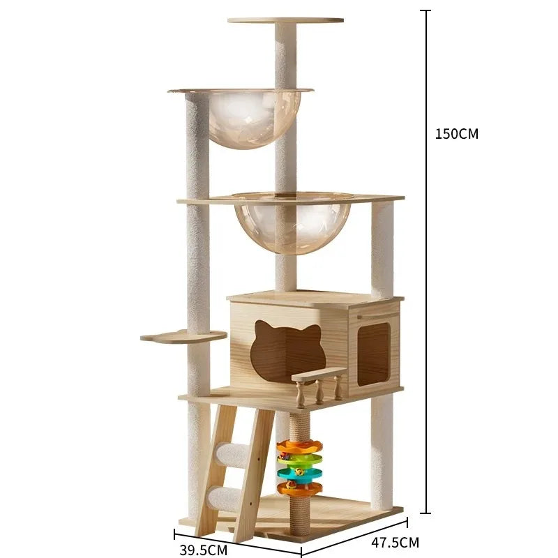 Multi-Level Wooden Cat Tree Condo – Modern Indoor Cat Activity Tower with Plush Perches & Scratching Posts