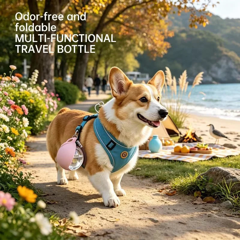 Portable Dog Water Bottle 285ml | Travel Pet Drinking Silicone Bowl with Lanyard | Leak-Proof Lightweight Outdoor Walking & Hiking Hydration Dispenser
