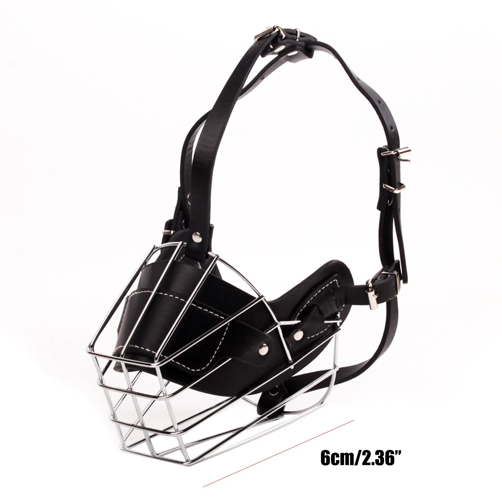 Heavy-Duty Basket Dog Muzzle | Anti-Biting Barking and Chewing Metal & Leather Snout Mask | Adjustable Breathable Safety Training Guard for Medium and Large Dogs