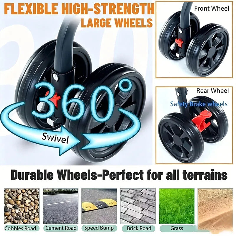 Pet Car Stroller 3-in-1 Combo | Lightweight Foldable Dog Walking Jogger | Detachable Car Safety Seat Basket and Travel Carrier for Medium Dogs & Cats
