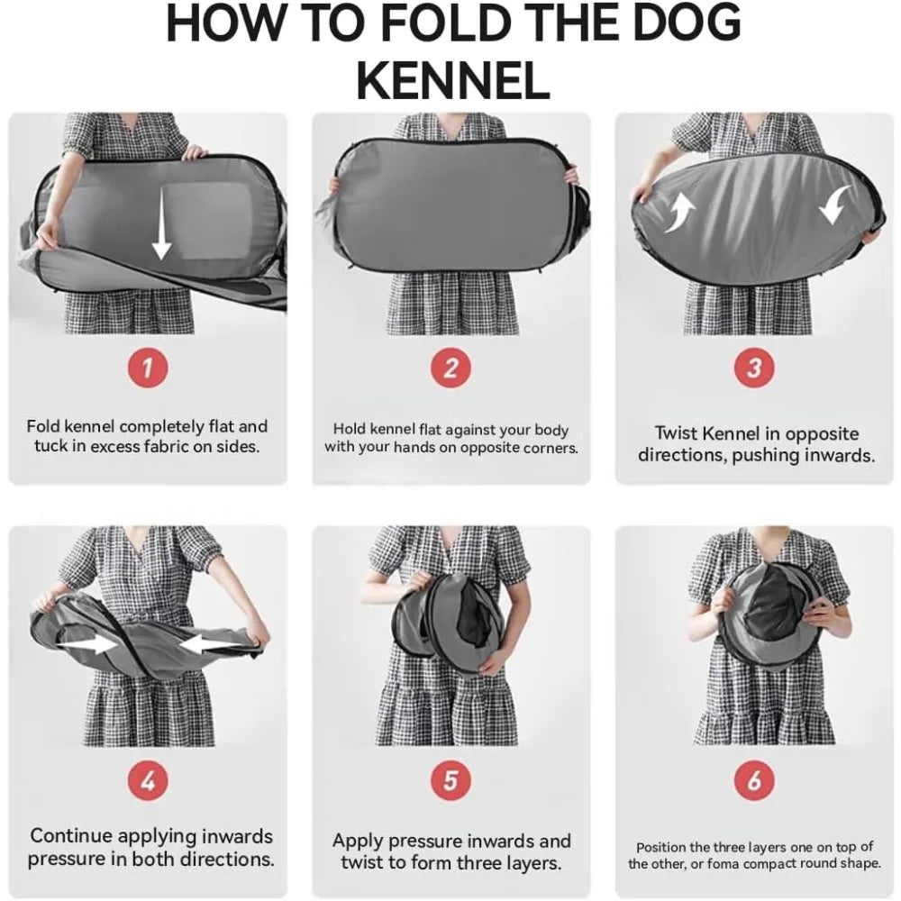 Foldable Pop-Up Pet Kennel | Portable Indoor Outdoor Dog Box & Playpen | Breathable Mesh Travel Cage and Car Seat Safe Fabric Training Crate for Cats and Dogs