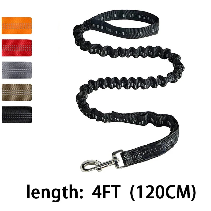 Heavy Duty Bungee Dog Leash | 4FT Shock Absorbing Extension Traffic Lead | Tactical No-Pull Reflective Walking Running Rope for Medium and Large Dogs