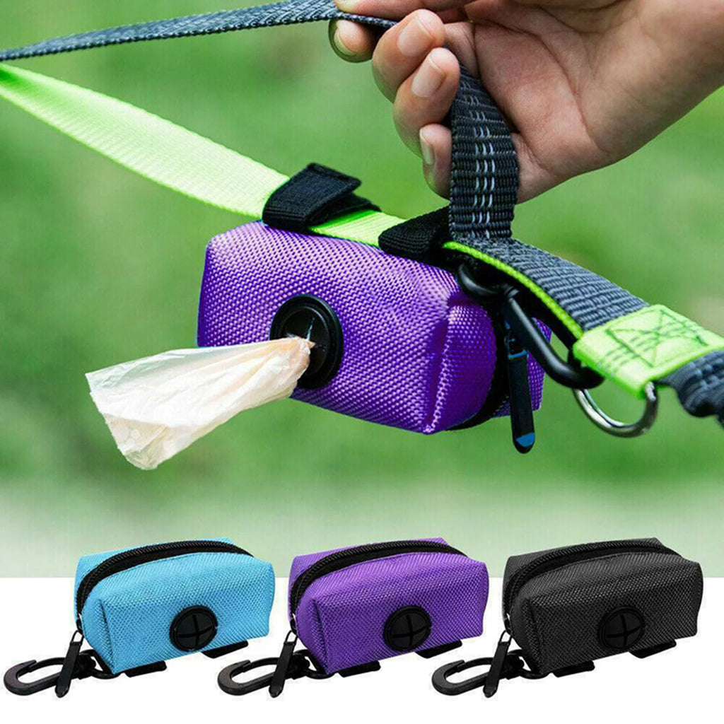 Dog Poop Bag Holder Dispenser | Durable Polyester Pet Waste Bag Pouch with Attachment Clip | Portable Zippered Outdoor Walking Trash Bag Storage Organizer