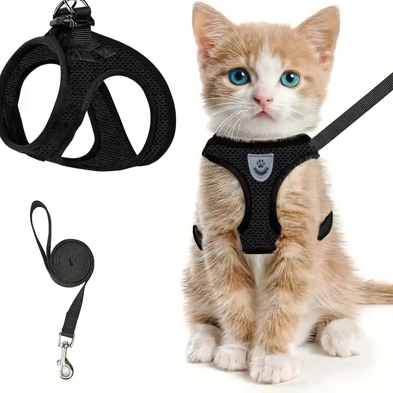 Breathable Vest-Style Pet Harness & Shock-Absorbing Leash | Comfortable Walking Harness Set | Adjustable No-Choke Escape-Proof Vest for Cats and Small Dogs