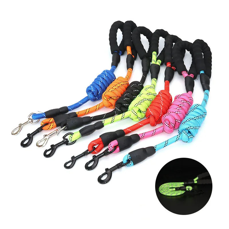 1.5m Heavy Duty Climbing Rope Dog Leash | Durable Nylon Braided Lead with Soft Padded Handle | Reflective Shock Absorbing Training Traffic Cord for Cats and Dogs