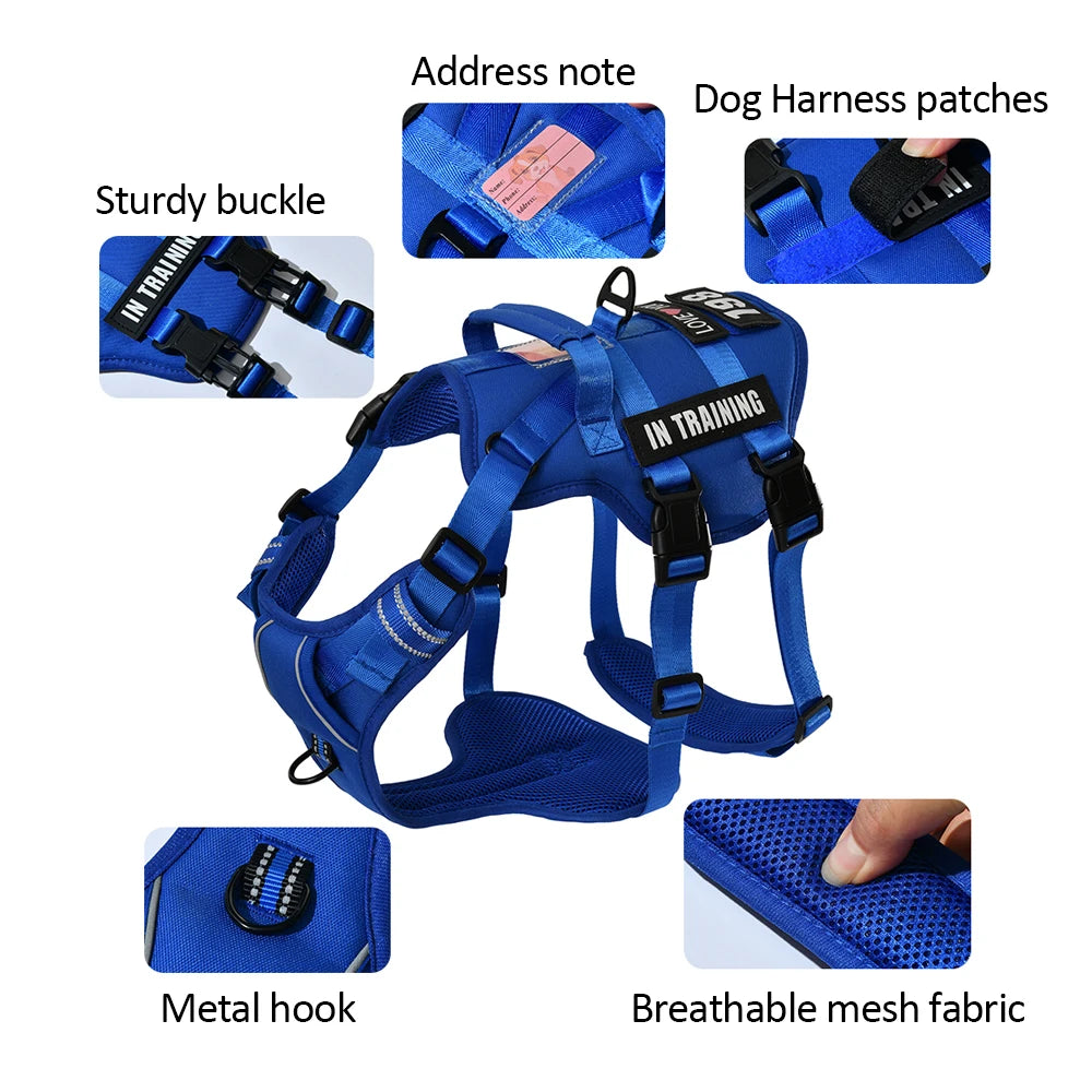 Tactical No-Pull Dog Harness Vest with 4 Removable Patches | Heavy-Duty Reflective Working Pet Harness | Adjustable Soft Padded Service Dog Vest for Medium to Large Dogs