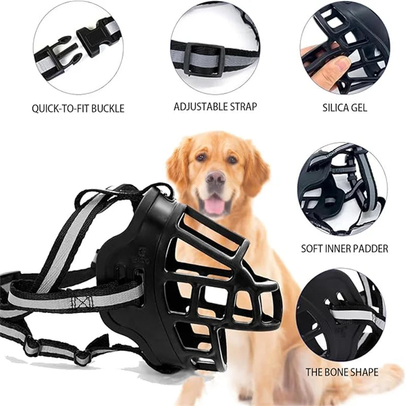 Humane Basket Dog Muzzle – Breathable Soft Silicone Cage Mouth Cover for Small, Medium & Large Dogs