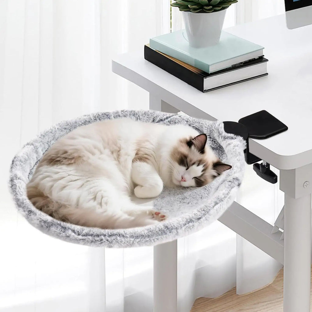 180° Rotating Cat Desk Bed Hammock – Ergonomic Under-Desk Clamp-On Pet Bed & Office Office Lounge