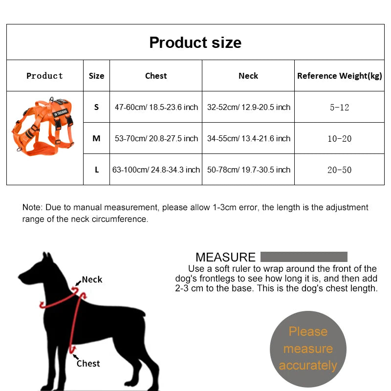 Tactical No-Pull Dog Harness Vest with 4 Removable Patches | Heavy-Duty Reflective Working Pet Harness | Adjustable Soft Padded Service Dog Vest for Medium to Large Dogs
