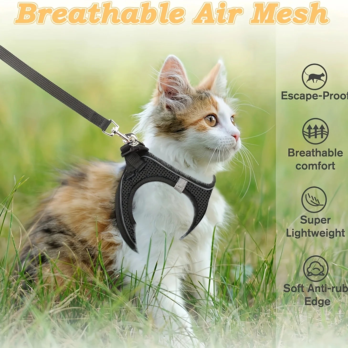 Escape-Proof Cat Harness and Leash Set | Soft Mesh Walking Vest for Kittens and Small Dogs | Adjustable Breathable Step-In Pet Harness Jacket