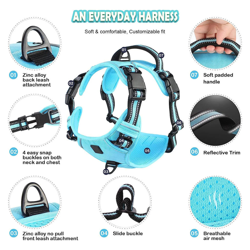 No-Pull Dog Harness with Easy Control Handle | Adjustable Soft Padded Pet Vest | Heavy-Duty Breathable Reflective Outdoor Walking Harness for Medium to Large Dogs