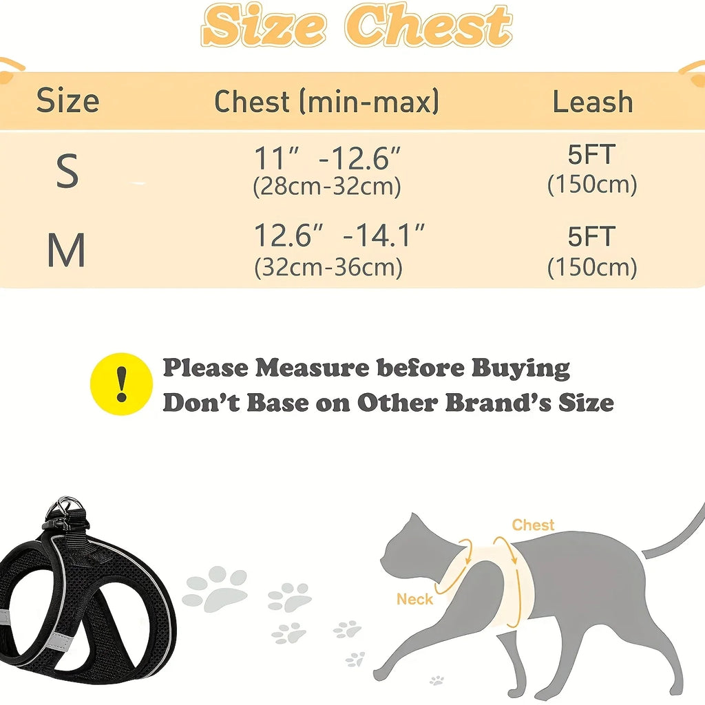 Escape-Proof Cat Harness and Leash Set | Soft Mesh Walking Vest for Kittens and Small Dogs | Adjustable Breathable Step-In Pet Harness Jacket