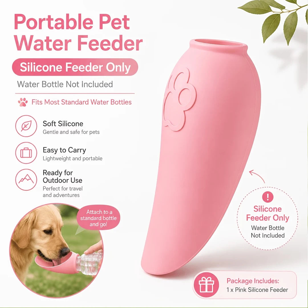 Foldable Portable Pet Water Dispenser | Outdoor Travel Drinker Compatible with Regular Water Bottles | Lightweight Leak-Proof Walking & Hiking Dog Water Bowl