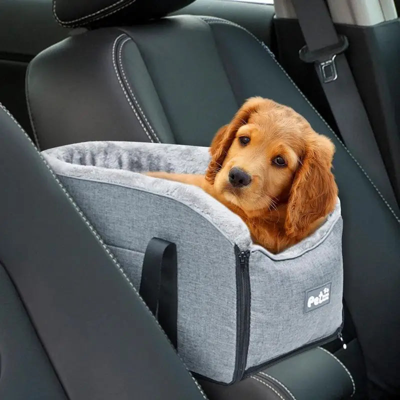 Portable Pet Dog Car Seat | Central Control Non-Slip Kennel Bed for Small Dogs & Cats | Luxury Armrest Booster Cushion Travel Basket with Safety Tether
