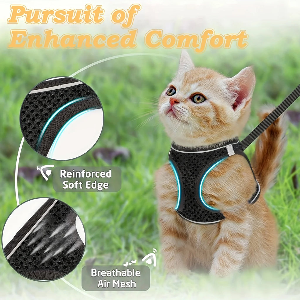 Escape-Proof Cat Harness and Leash Set | Soft Mesh Walking Vest for Kittens and Small Dogs | Adjustable Breathable Step-In Pet Harness Jacket