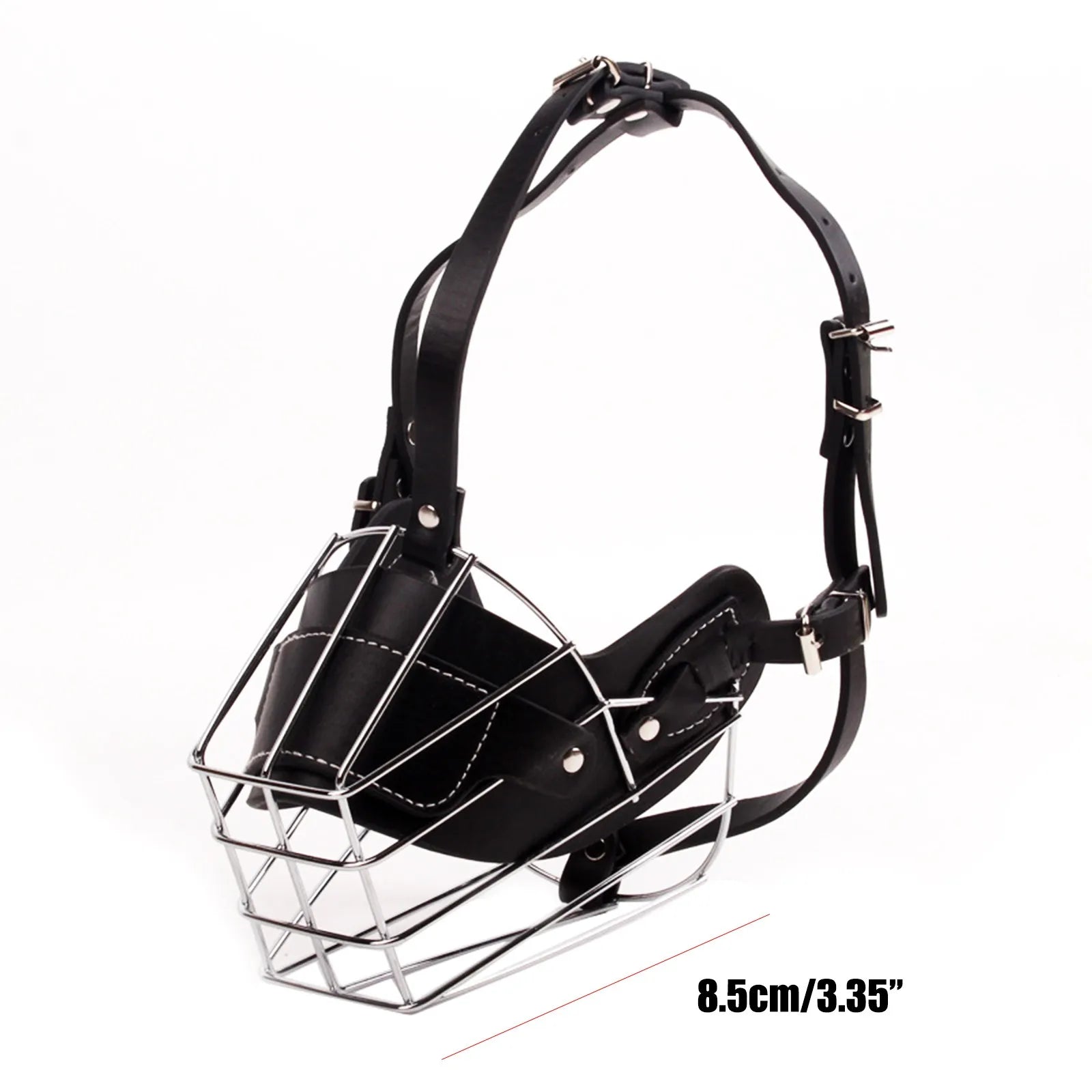 Heavy-Duty Basket Dog Muzzle | Anti-Biting Barking and Chewing Metal & Leather Snout Mask | Adjustable Breathable Safety Training Guard for Medium and Large Dogs
