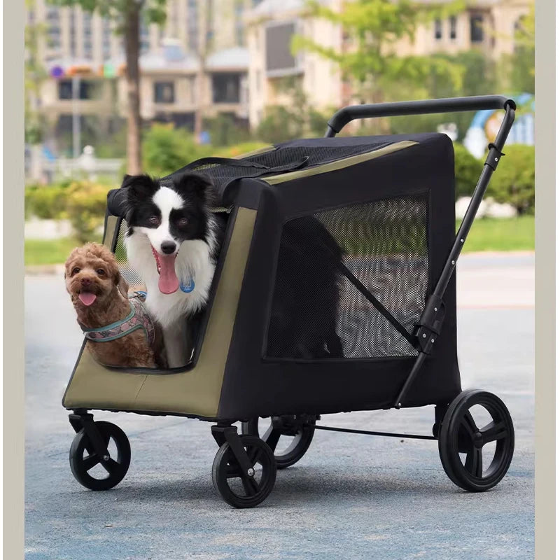 Portable Foldable Pet Stroller | Multi-Functional Large Dog Trailer Cart | Heavy-Duty 4-Wheel Jogger Wagon for Injured, Senior, and Elderly Dog Mobility
