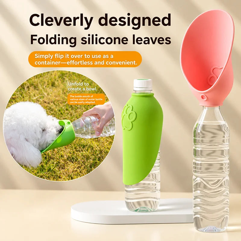 Portable Folding Dog Water Bottle | Leaf-Shaped Silicone Travel Pet Dispenser | Leak-Proof Lightweight Outdoor Walking and Hiking Hydration Bowl for Cats and Dogs