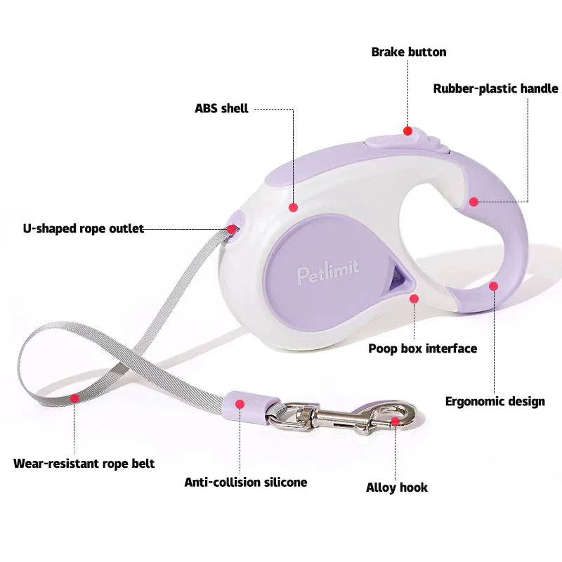 Automatic Retractable Dog Leash 3M 5M | Heavy-Duty Extension Walking Lead with Built-In Poop Bag Dispenser | Modern Ergonomic Traction Rope for Small and Medium Pets