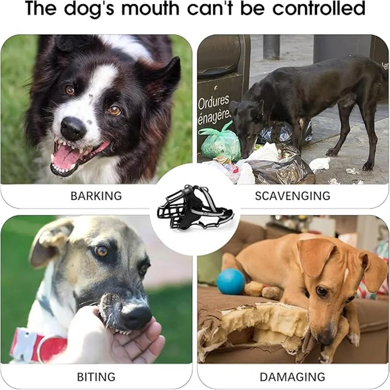 Humane Basket Dog Muzzle – Breathable Soft Silicone Cage Mouth Cover for Small, Medium & Large Dogs