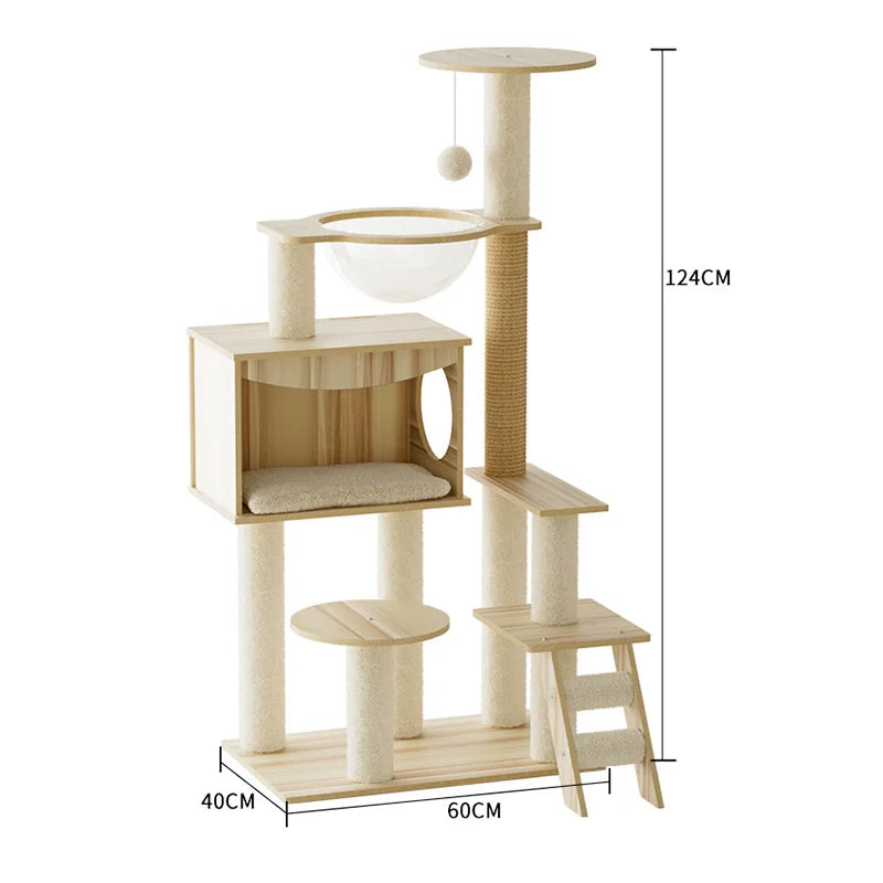 Multi-Level Wooden Cat Tree Condo – Modern Indoor Cat Activity Tower with Plush Perches & Scratching Posts