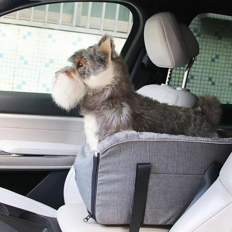Portable Pet Dog Car Seat | Central Control Non-Slip Kennel Bed for Small Dogs & Cats | Luxury Armrest Booster Cushion Travel Basket with Safety Tether