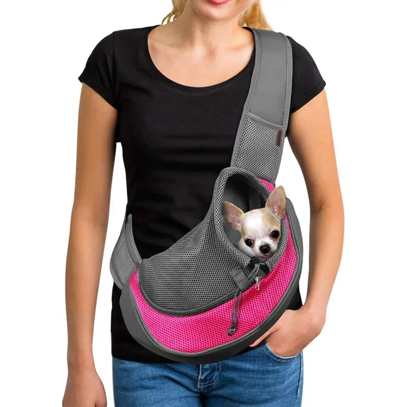 Hands-Free Dog Sling Carrier | Breathable Mesh Travel Puppy Shoulder Bag with Adjustable Neck Safety Strap | Comfortable Hands-Free Tote for Small Dogs & Cats