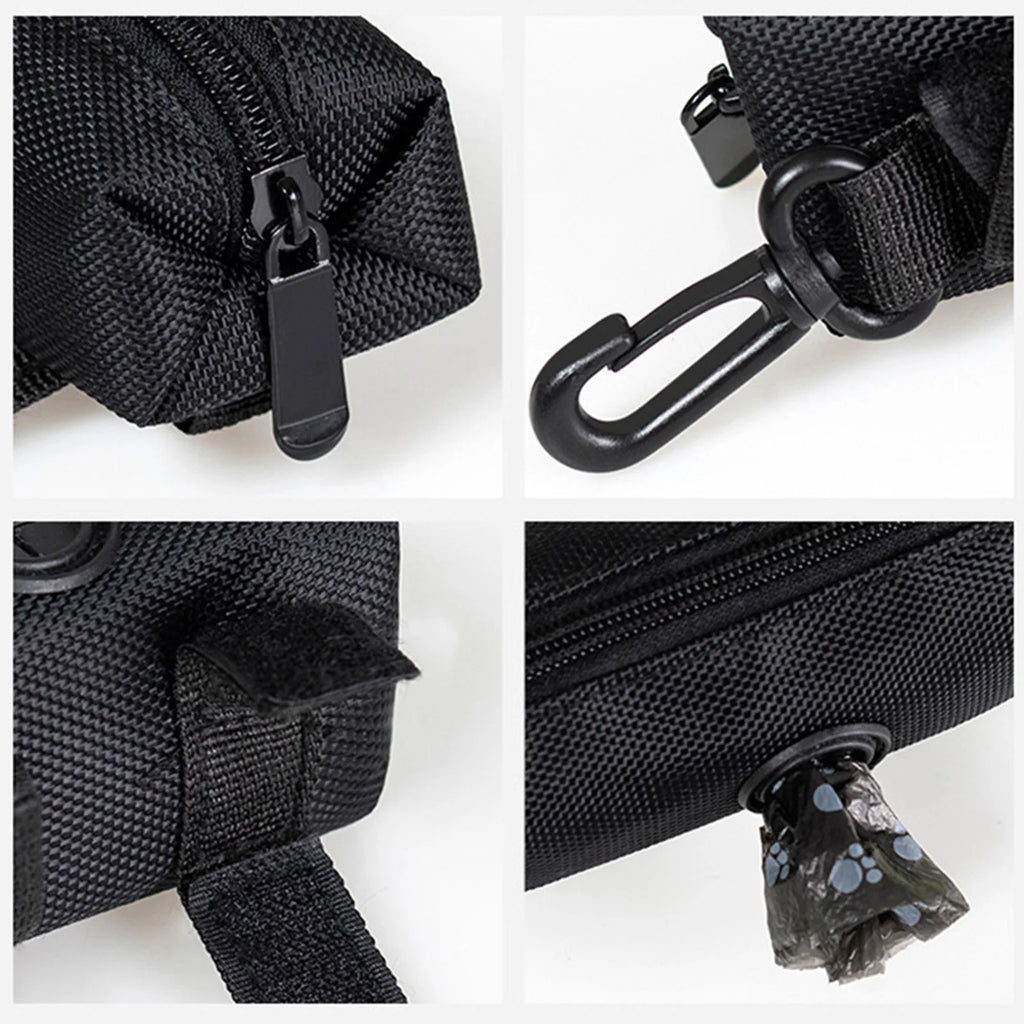 Dog Poop Bag Holder Dispenser | Durable Polyester Pet Waste Bag Pouch with Attachment Clip | Portable Zippered Outdoor Walking Trash Bag Storage Organizer