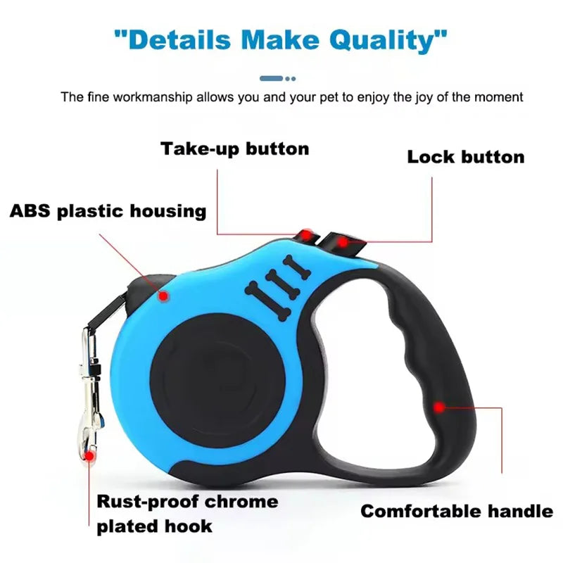 Automatic Retractable Dog Leash 3M 5M | Heavy-Duty Nylon Extension Walking Lead | One-Button Brake Traction Rope for Small and Medium Dogs