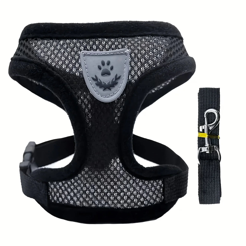 Breathable Vest-Style Pet Harness & Shock-Absorbing Leash | Comfortable Walking Harness Set | Adjustable No-Choke Escape-Proof Vest for Cats and Small Dogs