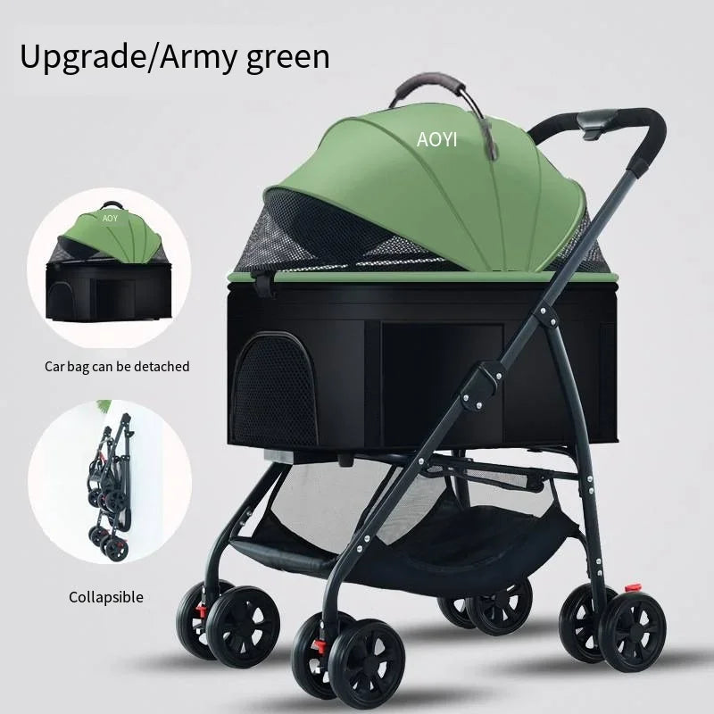 Pet Car Stroller 3-in-1 Combo | Lightweight Foldable Dog Walking Jogger | Detachable Car Safety Seat Basket and Travel Carrier for Medium Dogs & Cats