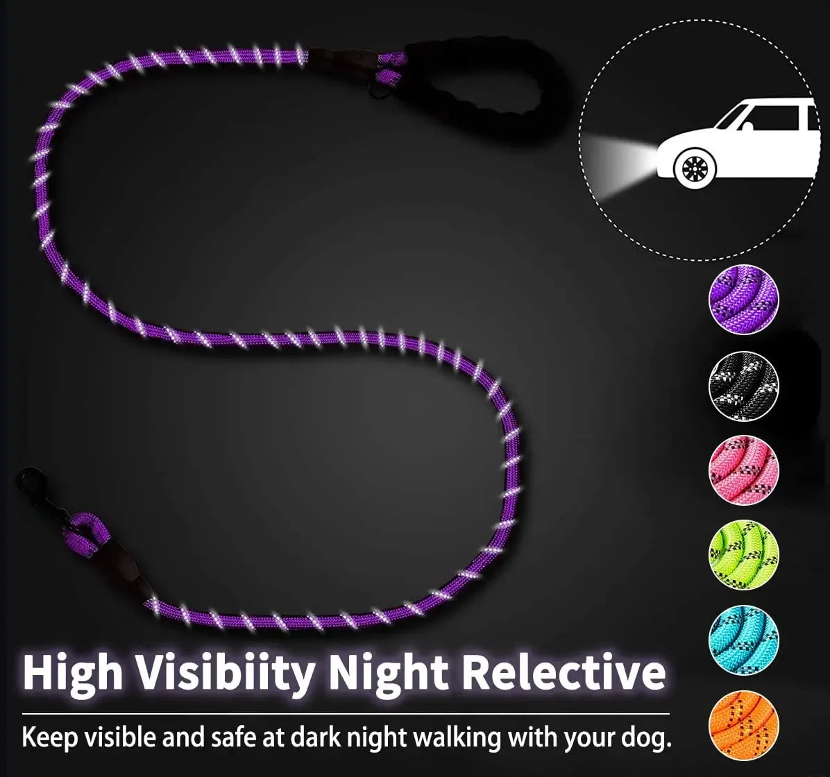 Heavy Duty Anti-Pull Bungee Dog Leash – Shock Absorbing Reflective Pet Leash with Soft Dual Handles
