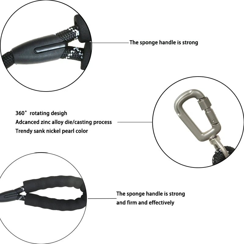 Reflective Rope Dog Leash with Padded Handle
