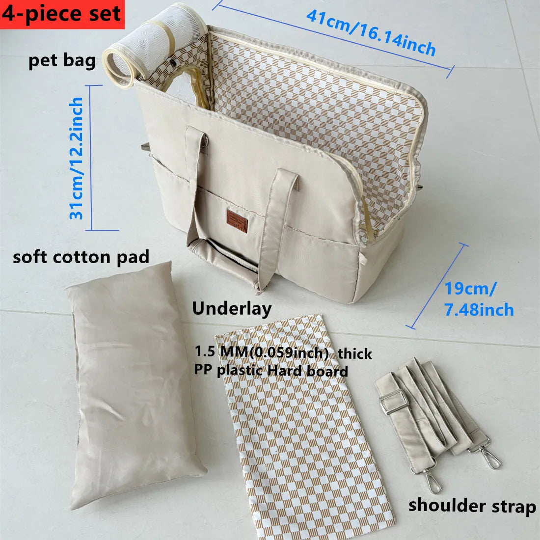 Portable Pet Shoulder Handbag | Quilted Fabric Dog & Cat Carrier Bag | Non-Slip Car Travel Booster Seat Nest with Safety Tether for Puppies and Kittens