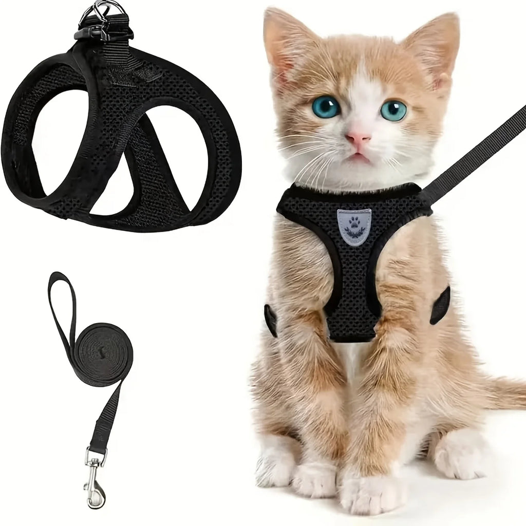 Breathable Vest-Style Pet Harness & Shock-Absorbing Leash | Comfortable Walking Harness Set | Adjustable No-Choke Escape-Proof Vest for Cats and Small Dogs