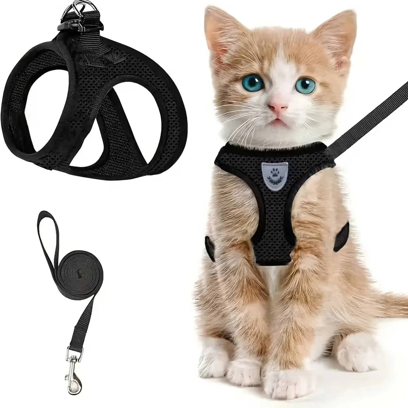 Breathable Vest-Style Pet Harness & Shock-Absorbing Leash | Comfortable Walking Harness Set | Adjustable No-Choke Escape-Proof Vest for Cats and Small Dogs
